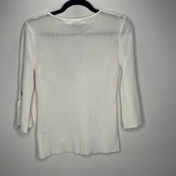 NWT Olivia Warren Off-White Round Neck 3/4 Grommet Tie-Sleeve Sweater Small - Picture 5 of 8
